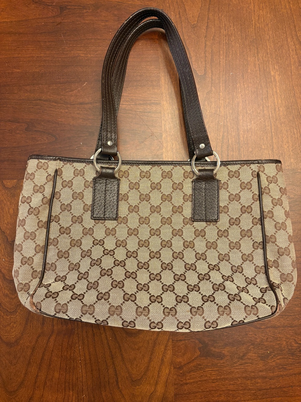 Gucci GG Canvas & Brown Leather Tote Bag - Style 413019